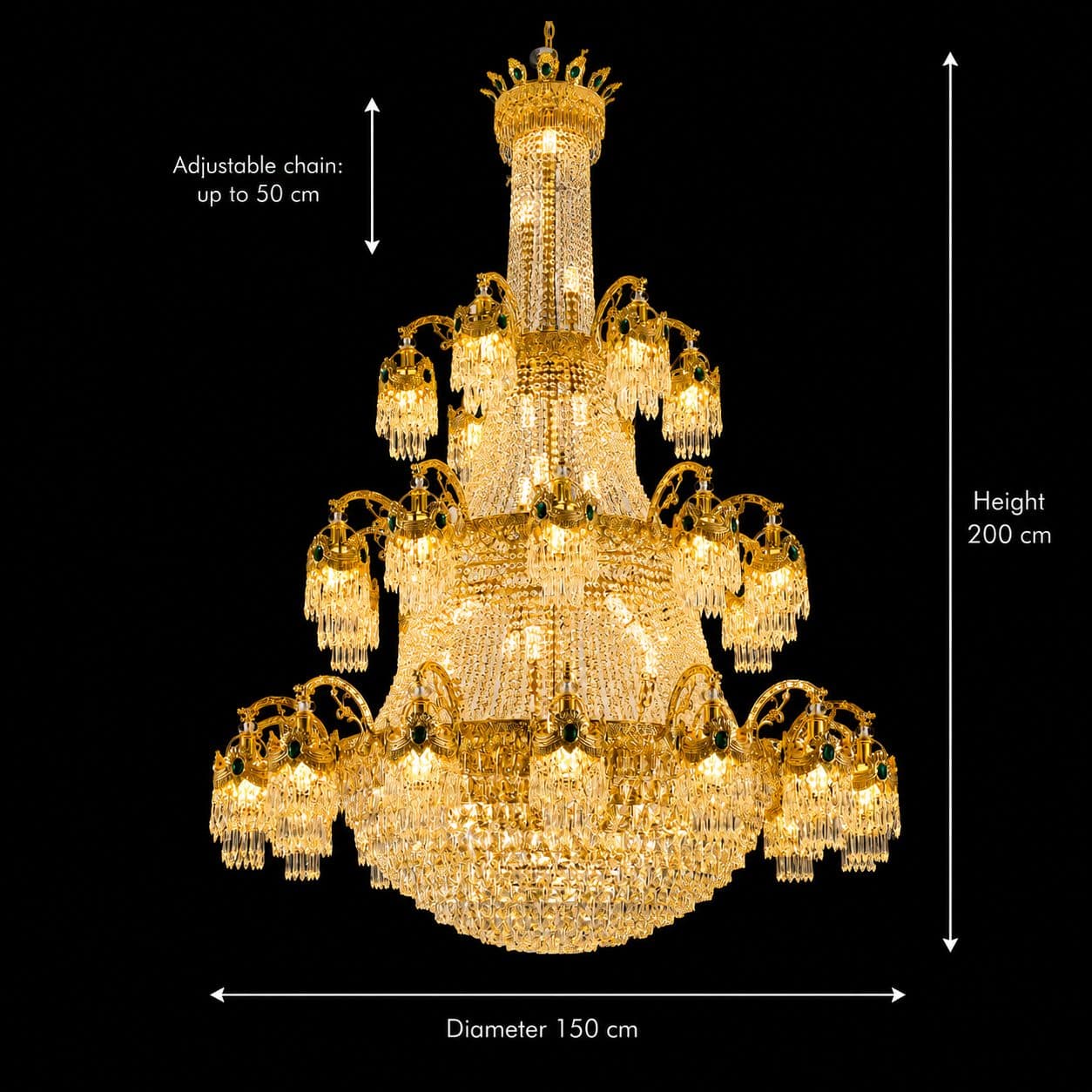 Candelabru Cristal 61xE14 Auriu Lucios Inaltime Reglabila — imagine 9