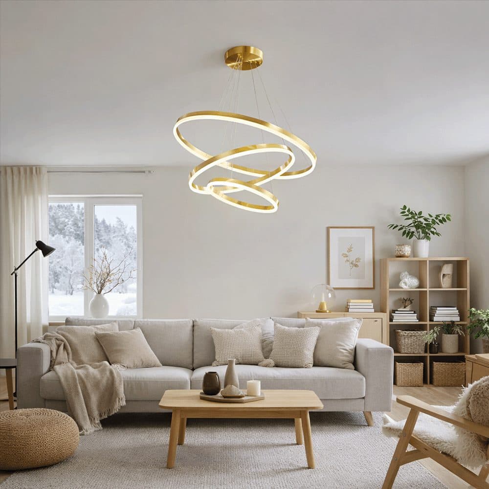 Lustra LED suspendata Flippy 85W 3 Cercuri Dimabila Auriu Lucios — imagine 17