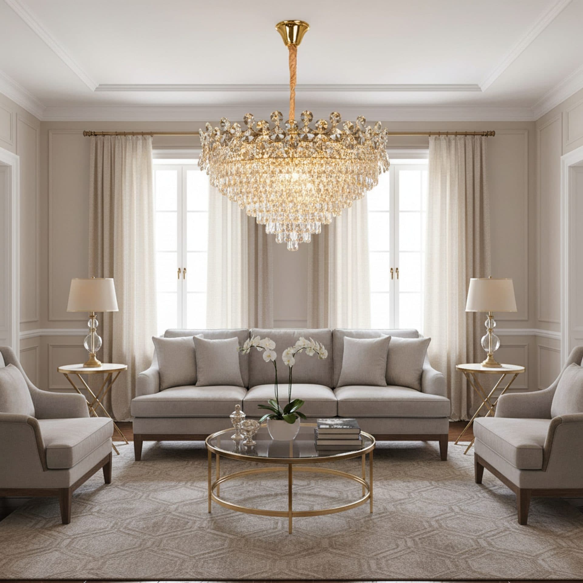 Candelabru Cristal Flippy 22x E14 Auriu Lucios Inaltime Reglabila — imagine 1