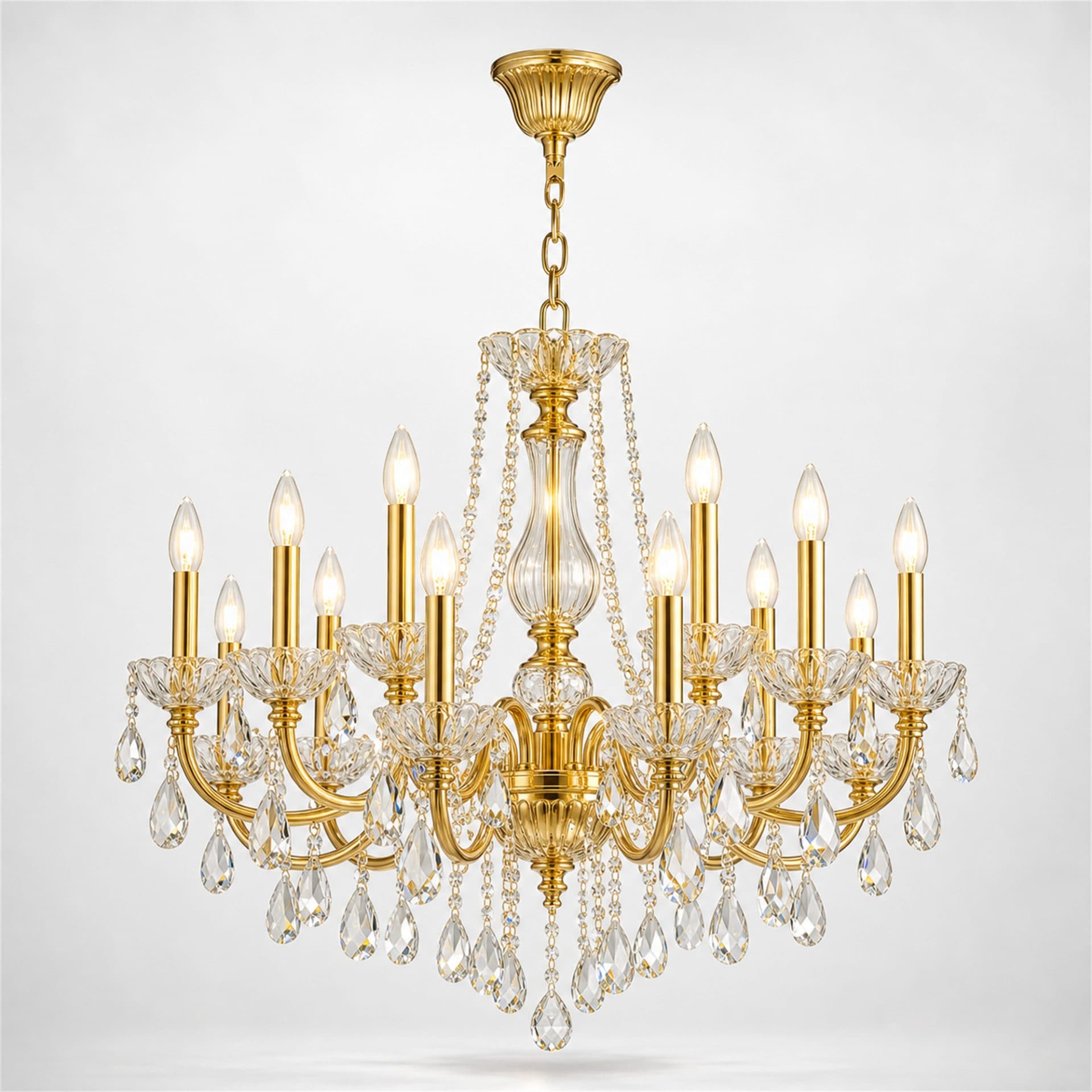 Candelabru Flippy Cristal NUVOLA Elegenza 12x E14 D50 cm Auriu Inaltime Reglabila — imagine 1