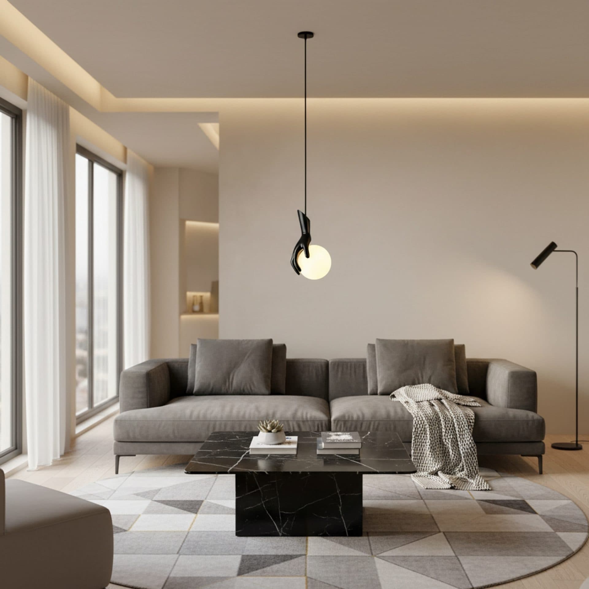 Lustra LED Flippy MANOS, Sticla si Resina, Negru — imagine 1