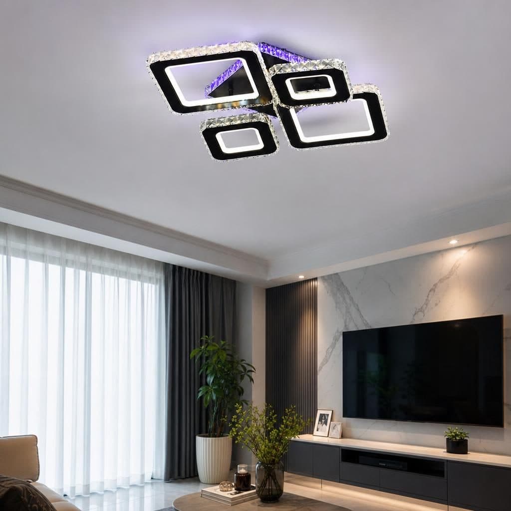 Lustra LED Flippy RGB 162W 4 Patrate Cristal Negru — imagine 2