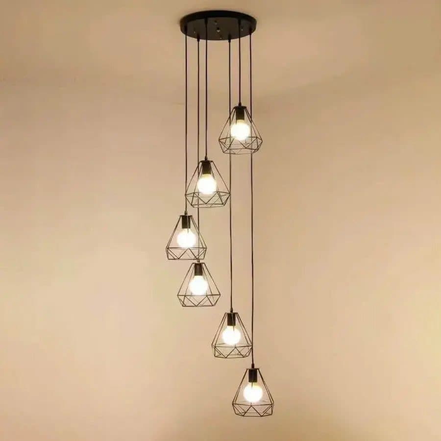 Lustra Forma Diamant 6x E27 Negru Metal — imagine 2