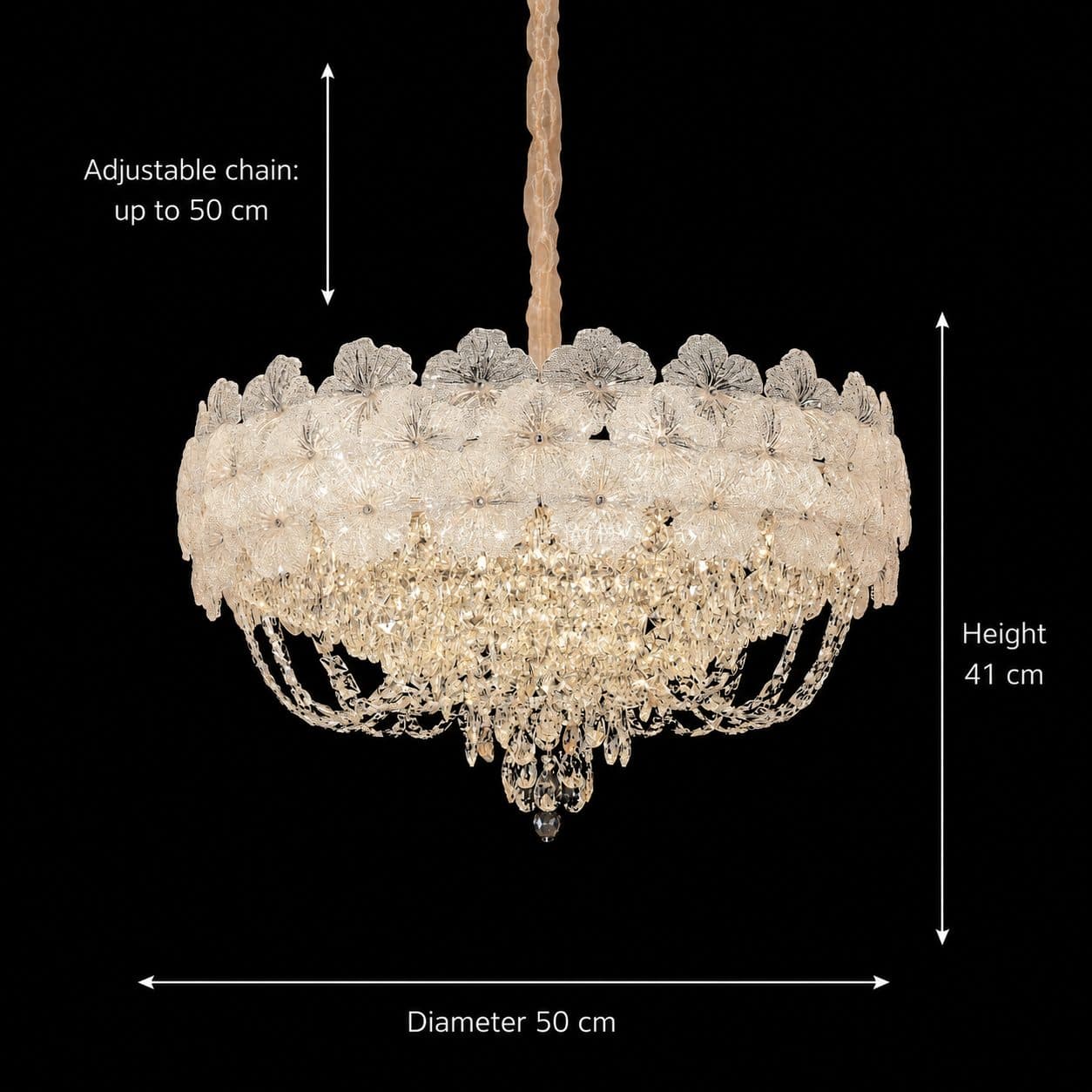 Candelabru Cristal CROWN Eleganza 9xE14, Diametru 50cm, Inaltime 41cm, Auriu Lucios — imagine 9