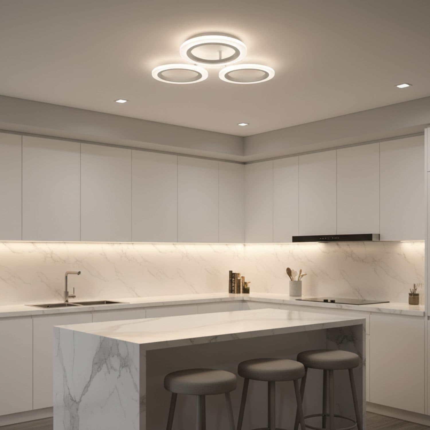 Lustra LED Flippy Mara 27W, 3 Cercuri, lumina Neutra, Alb — imagine 3