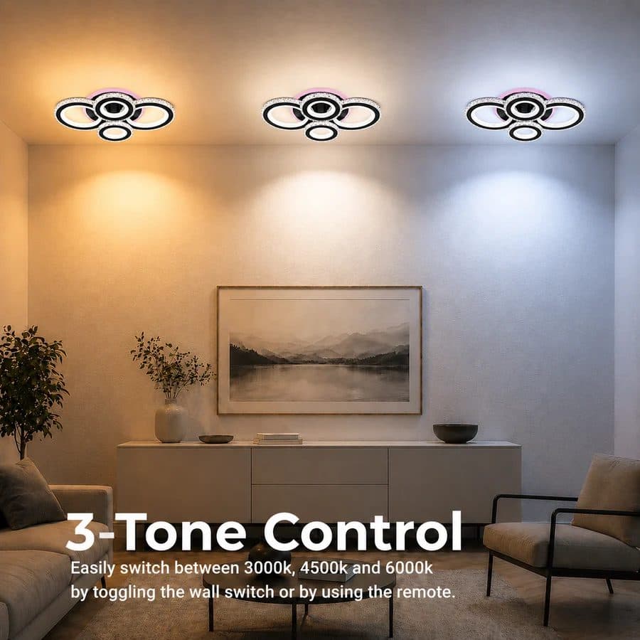 Lustra LED Flippy NOVA Rotonda RGB 82W, 4 Cercuri, telecomanda, Negru — imagine 3
