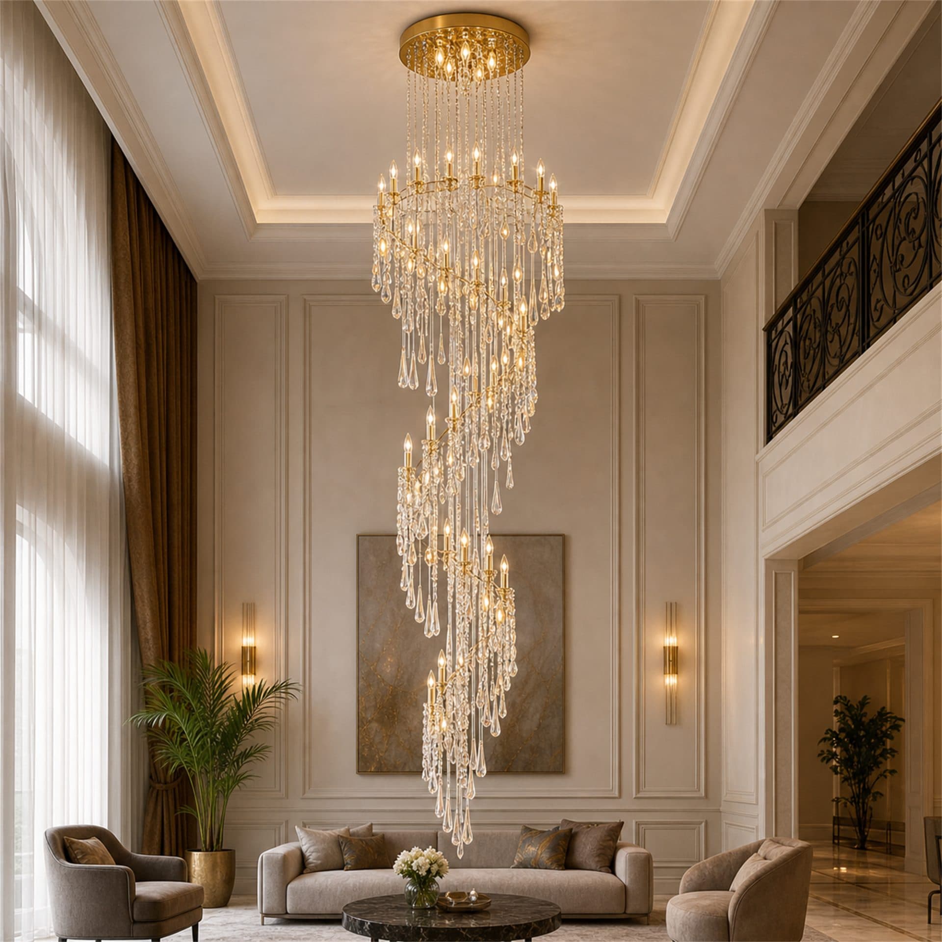 Candelabru Flippy Cristal FALL Regalis 29xE14 D80 cm Auriu Metal si Cristal — imagine 1