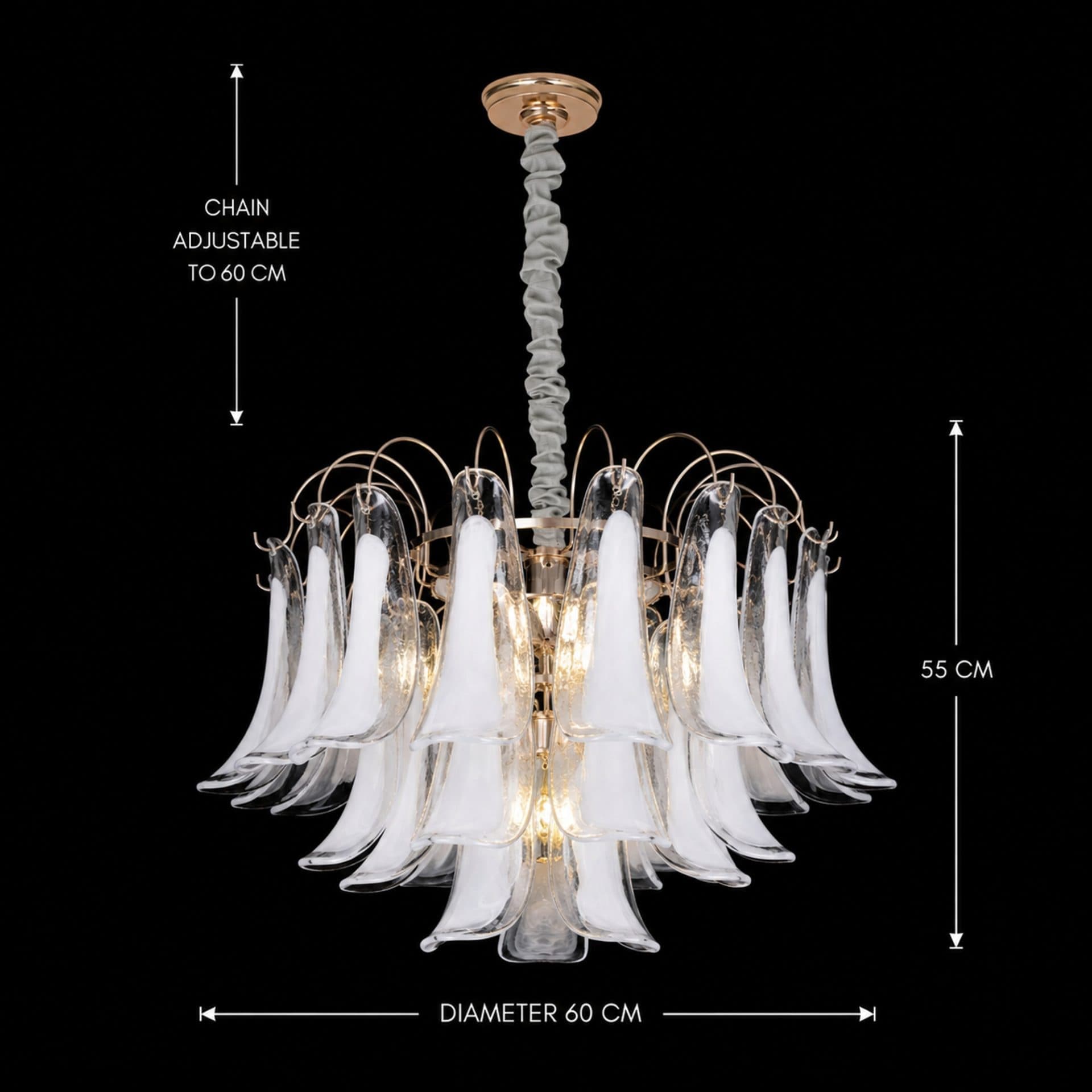 Candelabru Cristal MURANO Magno 7x E14, Diametru 60 cm, Alb, Inaltime Reglabila — imagine 4