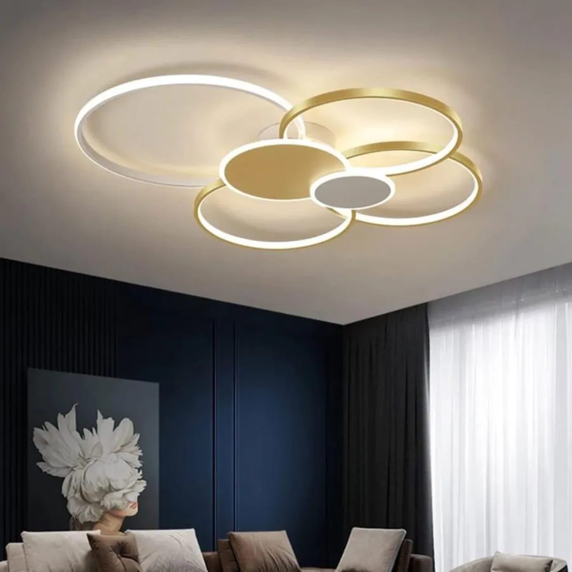 Lustra LED Flippy 74W 6 Cercuri telecomanda Auriu Alb — imagine 1