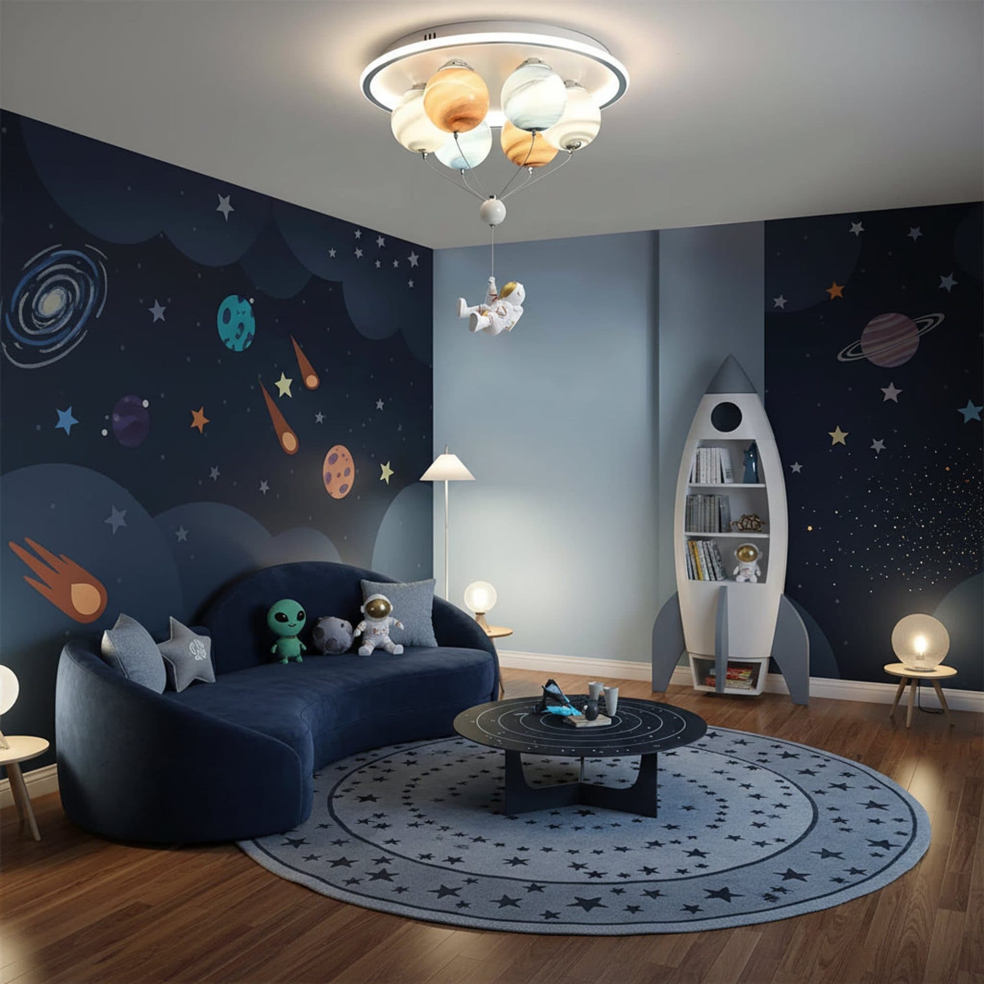 Lustra LED Flippy Astronaut 60W, 6xE27, lumina Rece/Calda/Neutra, Alb — imagine 1