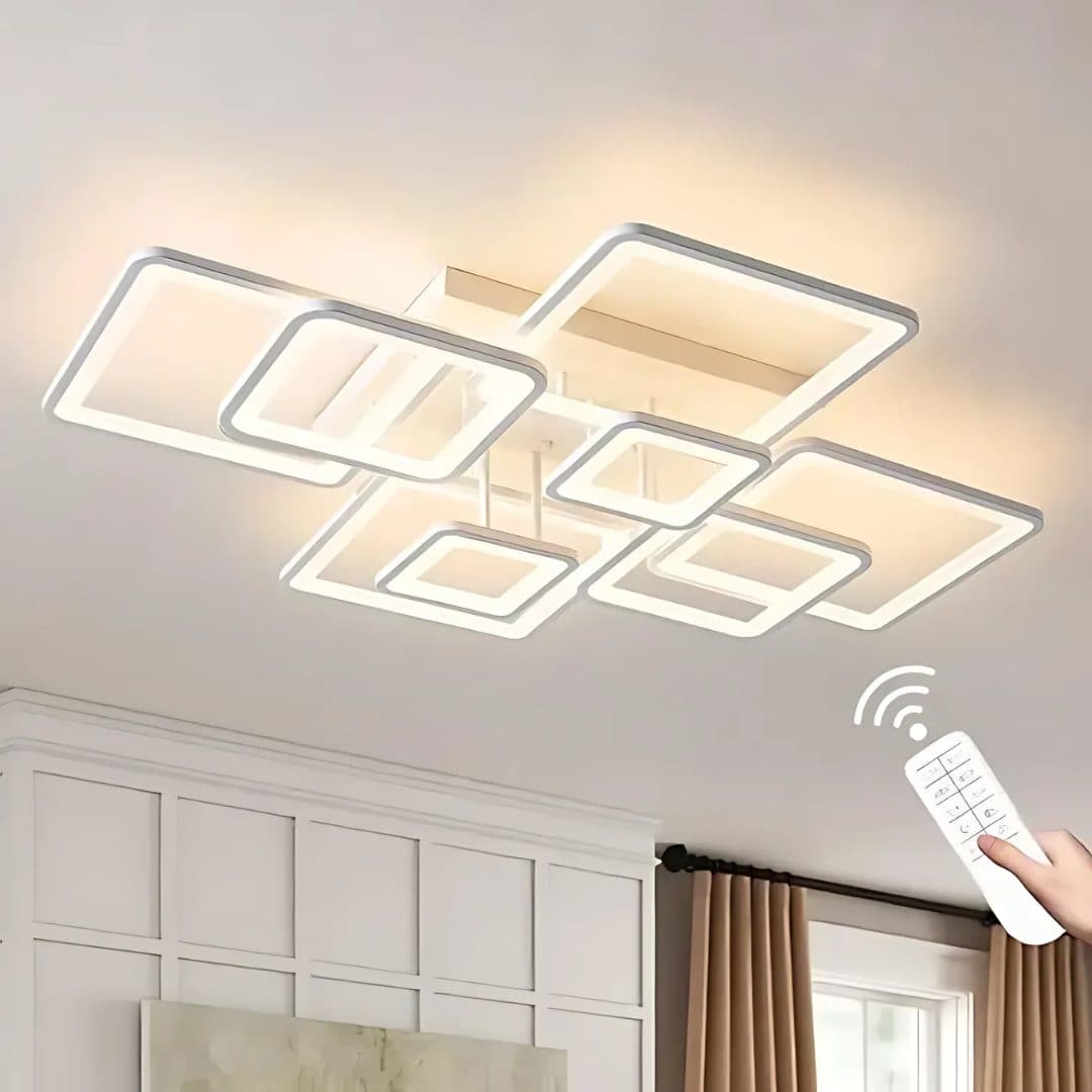 Lustra LED Flippy cu telecomanda 187W, 8 Patrate, Alb — imagine 4
