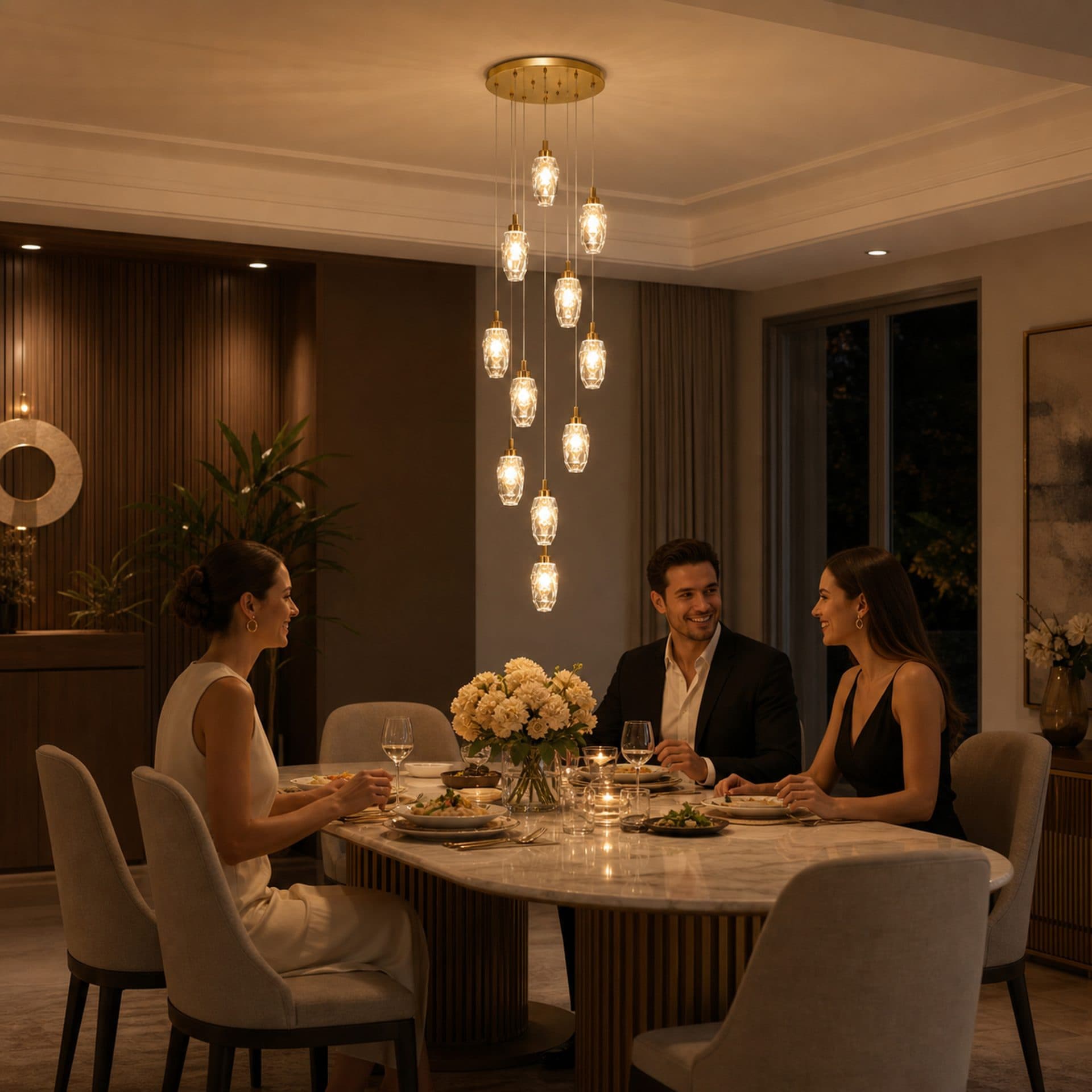 Candelabru LED Cristal Suspendat 12 Surse 36W Diametru 40cm — imagine 11
