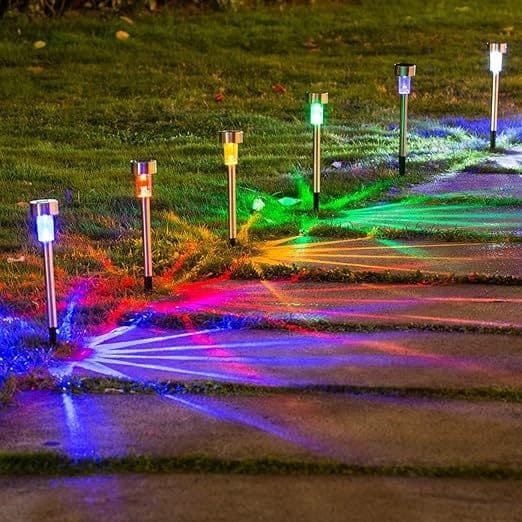 Lampa solara LED pentru gradina, Flippy, Set 10 bucati, Lumina multicolor, Argintiu — imagine 1
