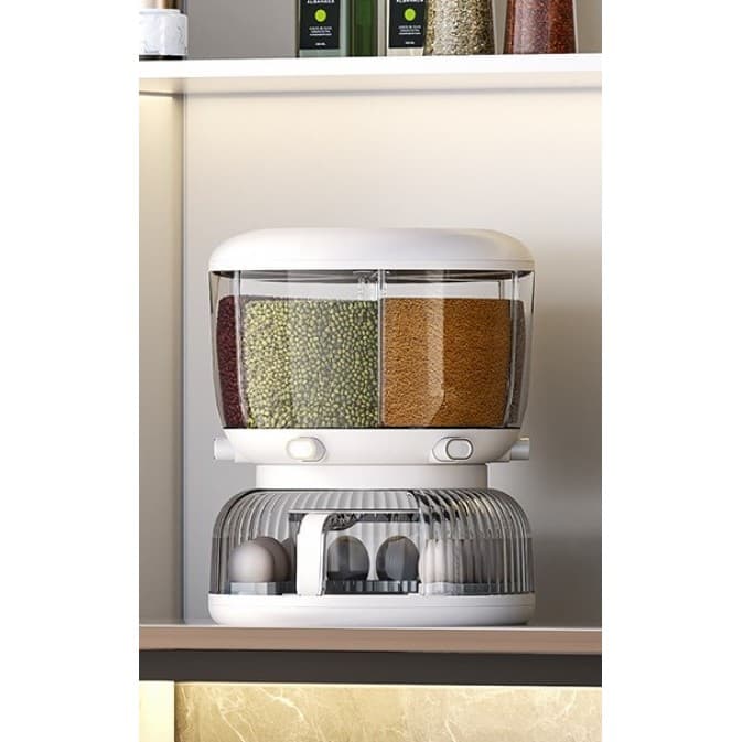 Dozator etajat de cereale Flippy, rotativ 360, 6 compartimente, capacitate 10L, alb — imagine 3