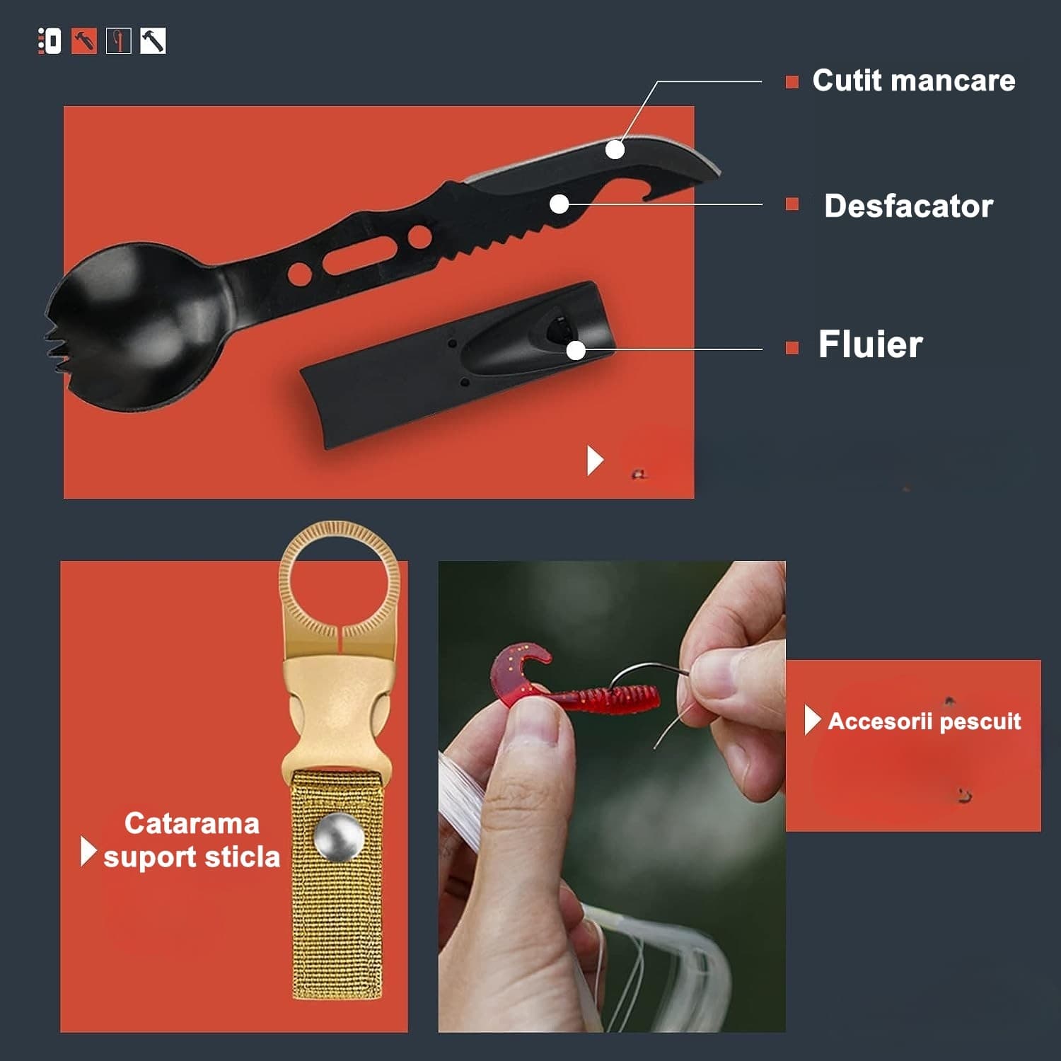 Kit de Supravietuire Multifuncional 16 in 1 Flippy pentru Camping si Drumetie — imagine 4