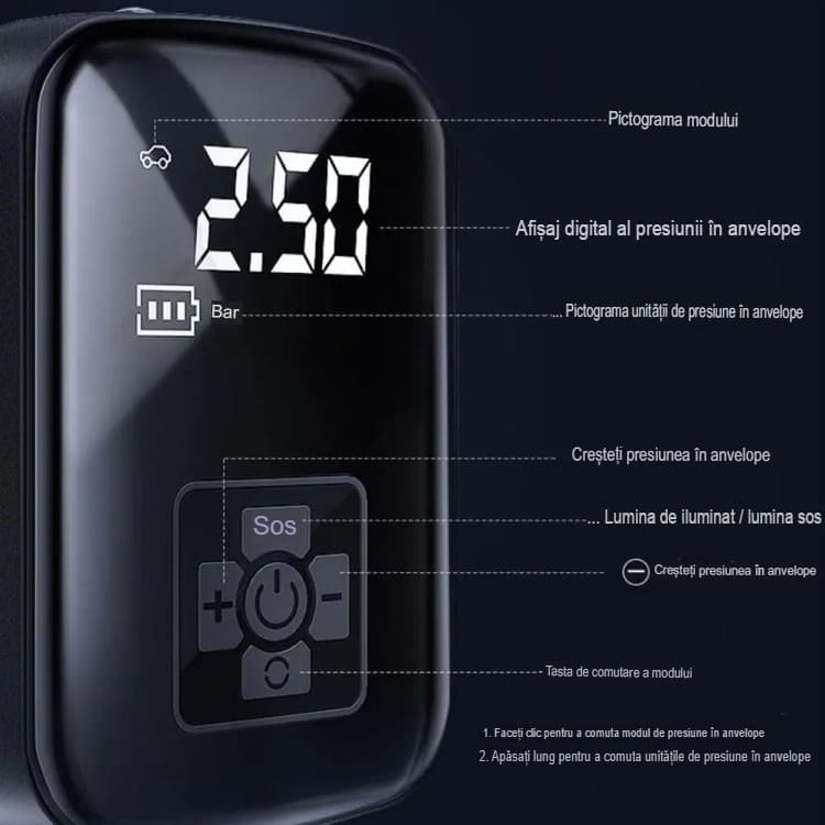 Pompa de Aer Wireless Flippy Portabila 150 PSI Pentru Anvelope si Mingi — imagine 2