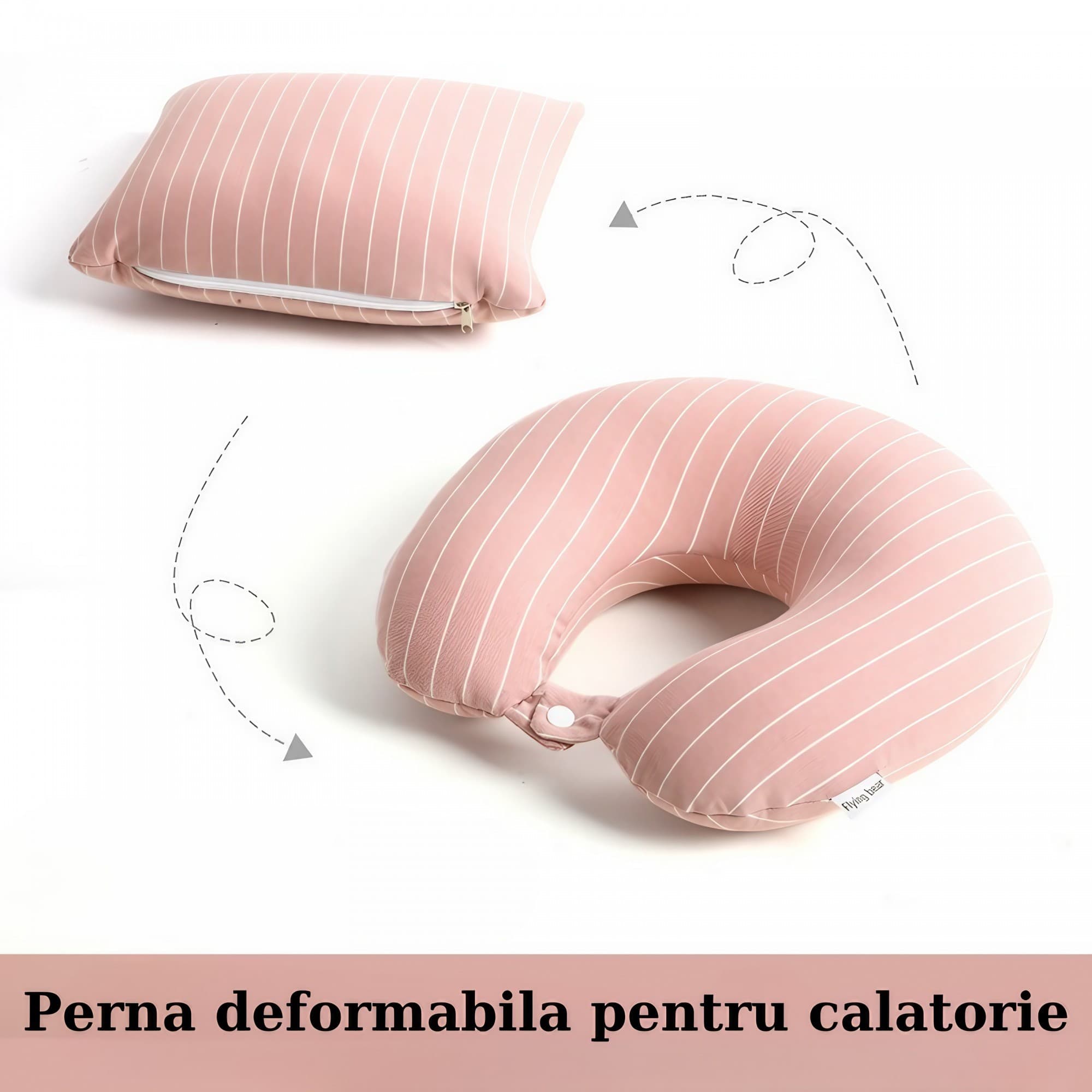 Perna de calatorie Flippy 2 in 1 Spuma cu memorie Roz — imagine 1