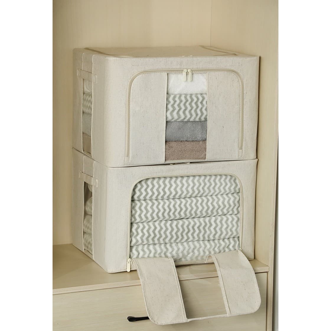 Cutie de Depozitare Pliabila Flippy 66 L Textil Premium Cu Fereastra si Fermuar Dublu — imagine 3