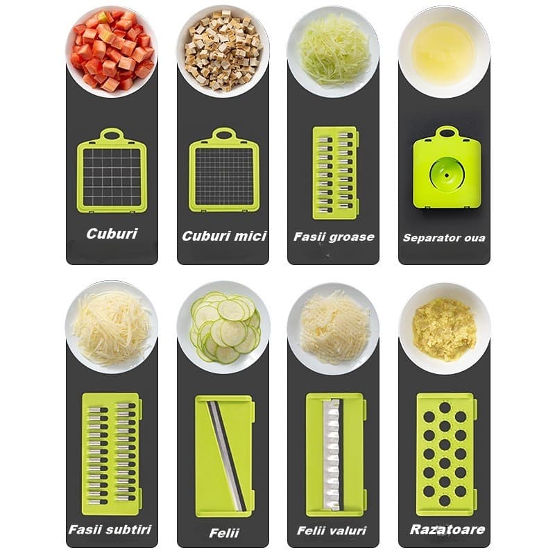 Feliator Multifuncional Flippy 8 in 1 pentru fructe si legume 10 piese — imagine 2