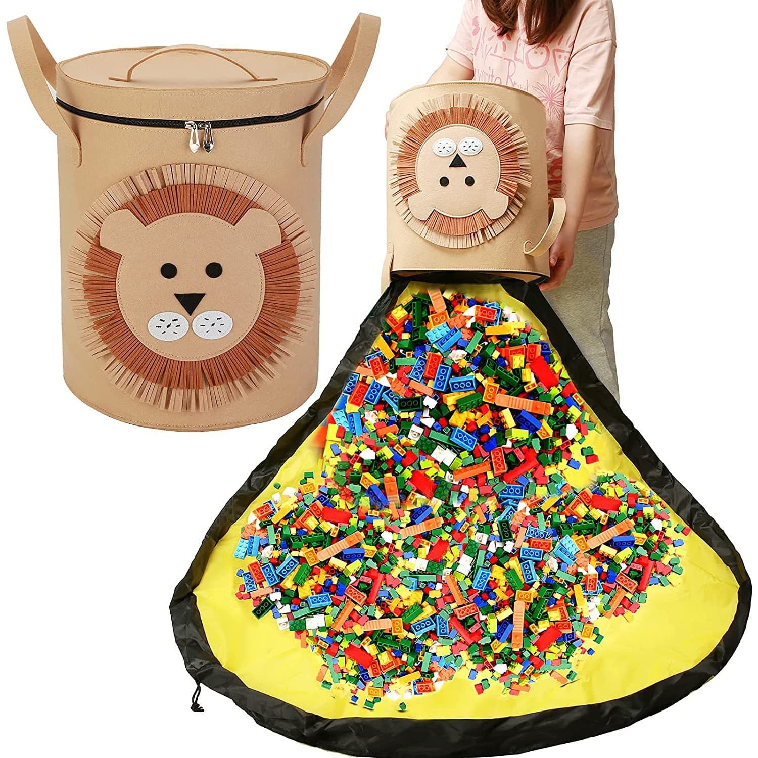 Cutie de Depozitare 2In1 Flippy Impermeabila Covor pentru Jucarii si Lego Maro — imagine 2