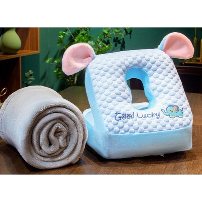 Set 2in1 Patura Microfibra si Perna din Spuma Flippy Model Elefant Albastru — imagine 3