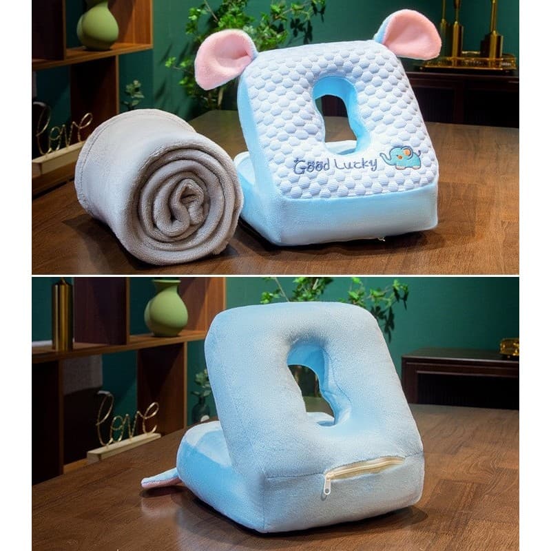 Set 2in1 Patura Microfibra si Perna din Spuma Flippy Model Elefant Albastru — imagine 4
