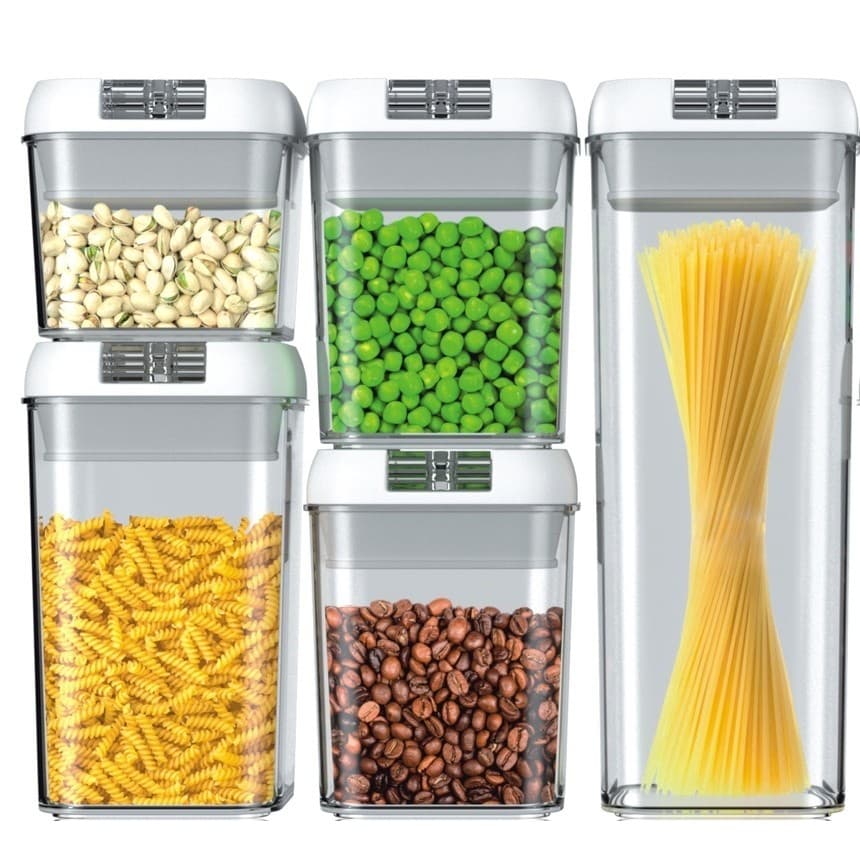 Cutii de depozitare alimente Flippy Set din 5, transparente, pentru condimente, cu capac alb — imagine 1
