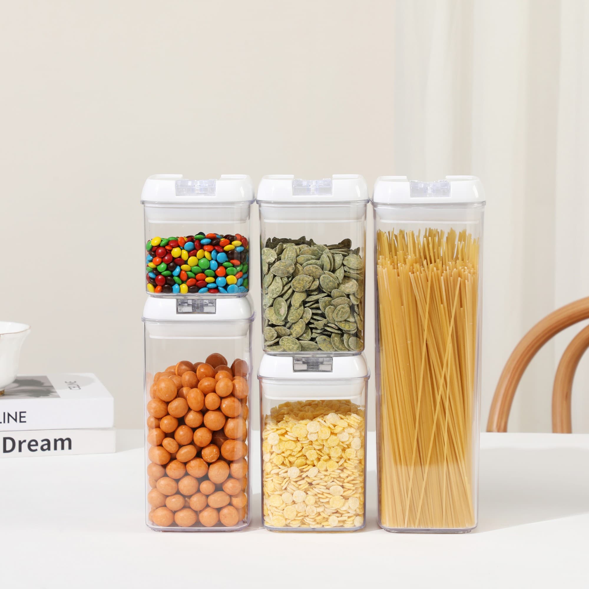 Cutii de depozitare alimente Flippy Set din 5, transparente, pentru condimente, cu capac alb — imagine 2