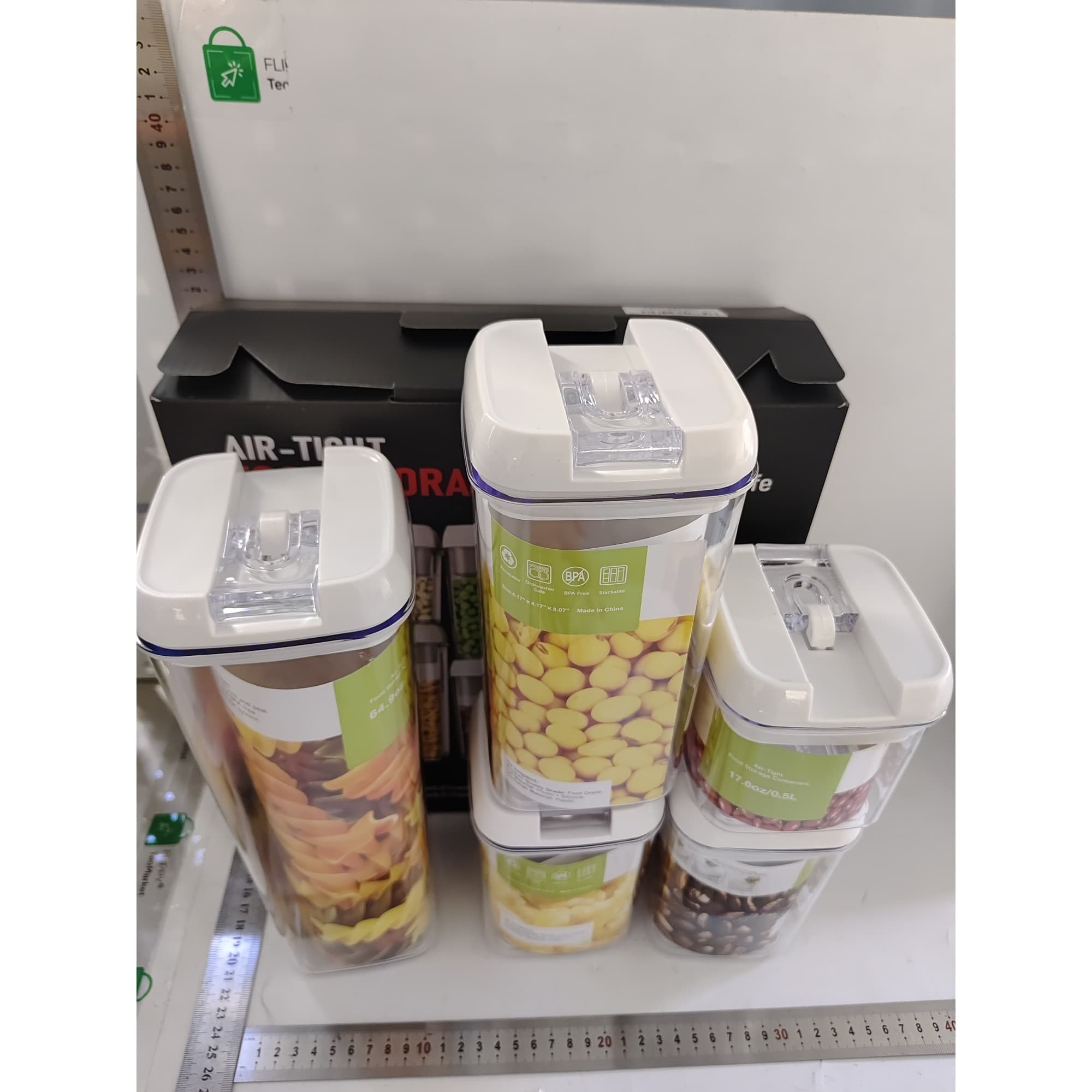 Cutii de depozitare alimente Flippy Set din 5, transparente, pentru condimente, cu capac alb — imagine 5