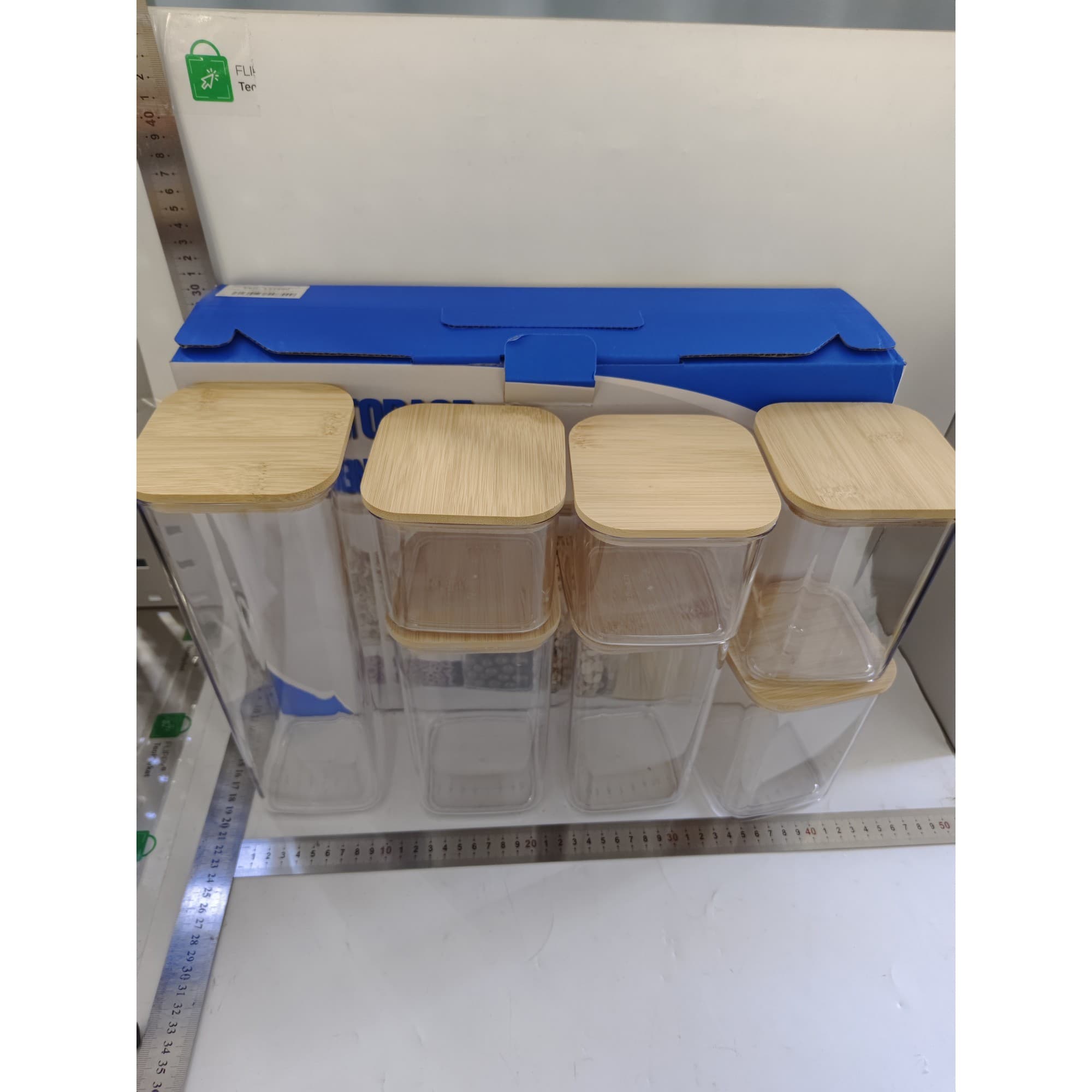 Cutii de depozitare alimentare set din 7, Flippy, plastic transparent cu capac din bambus — imagine 4