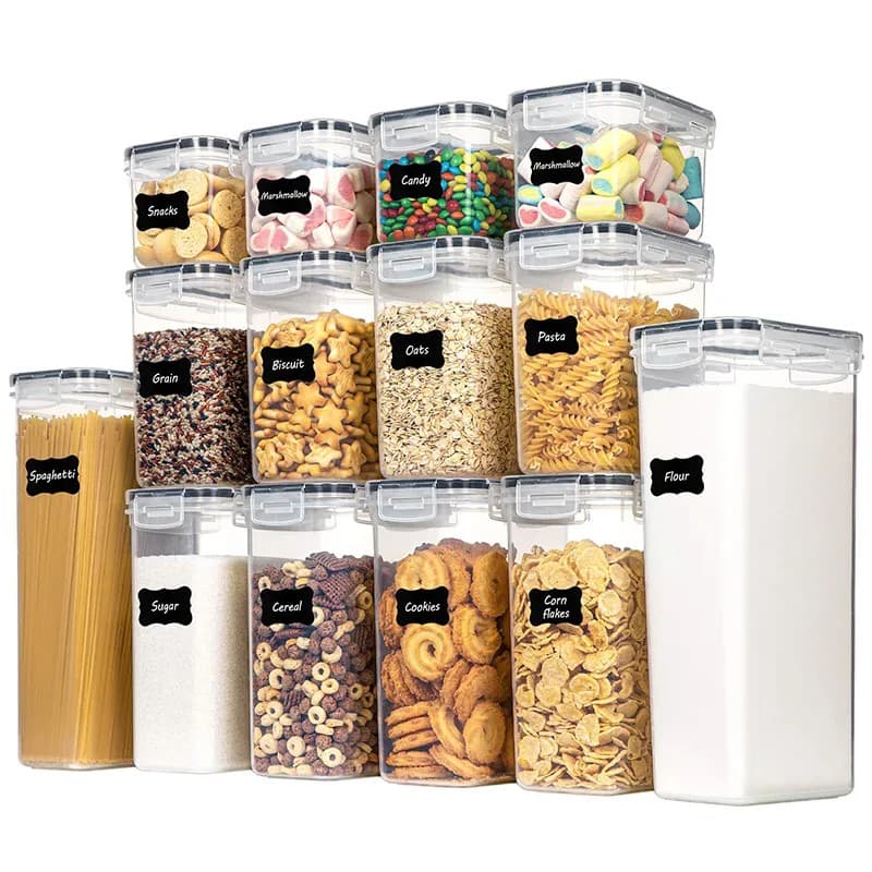 Cutii de depozitare alimente Flippy Set din 14 cutii pentru condimente, cereale, plastic PP, transparente — imagine 1