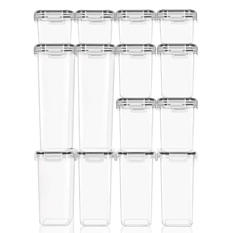 Cutii de depozitare alimente Flippy Set din 14 cutii pentru condimente, cereale, plastic PP, transparente — imagine 2