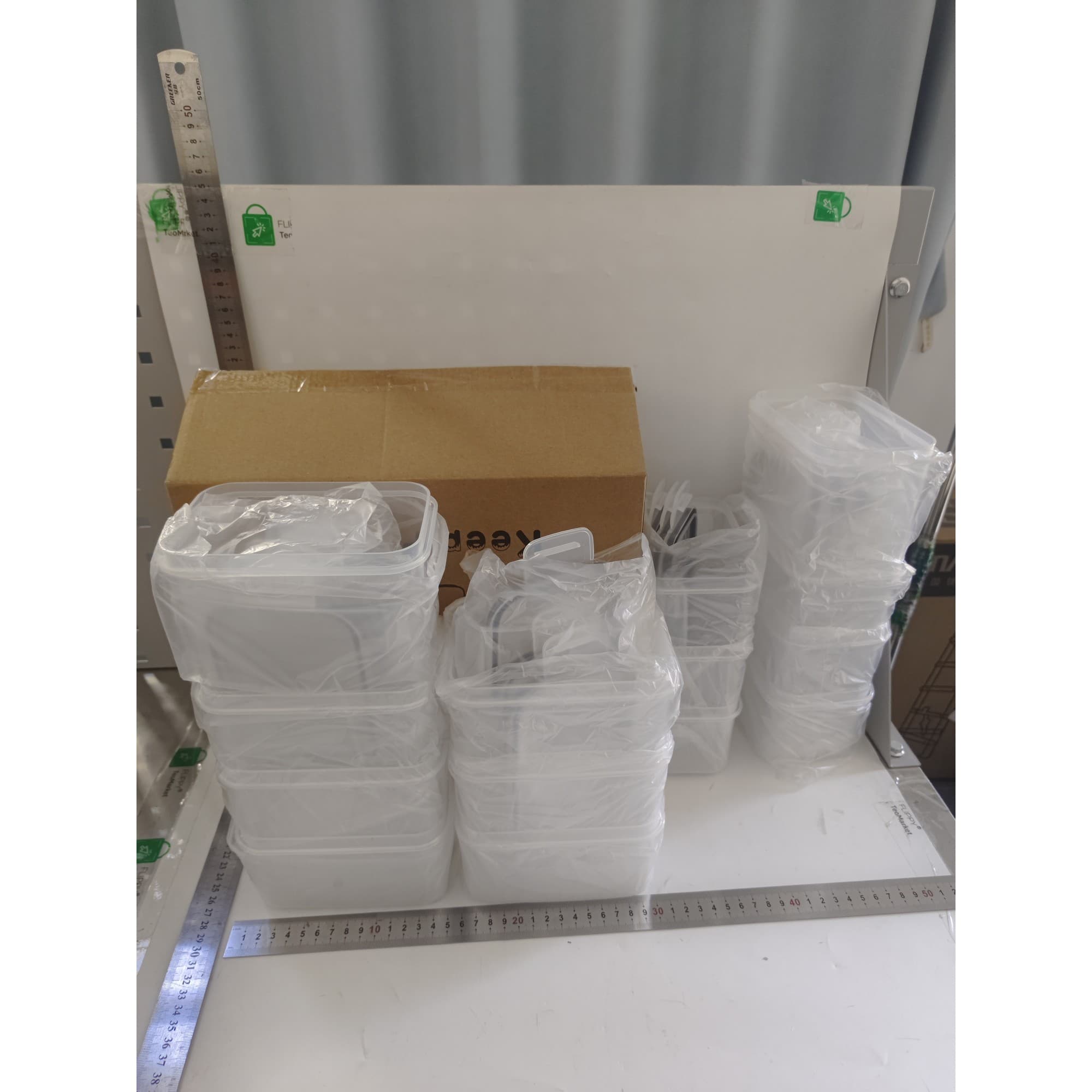 Cutii de depozitare alimente Flippy Set din 14 cutii pentru condimente, cereale, plastic PP, transparente — imagine 3