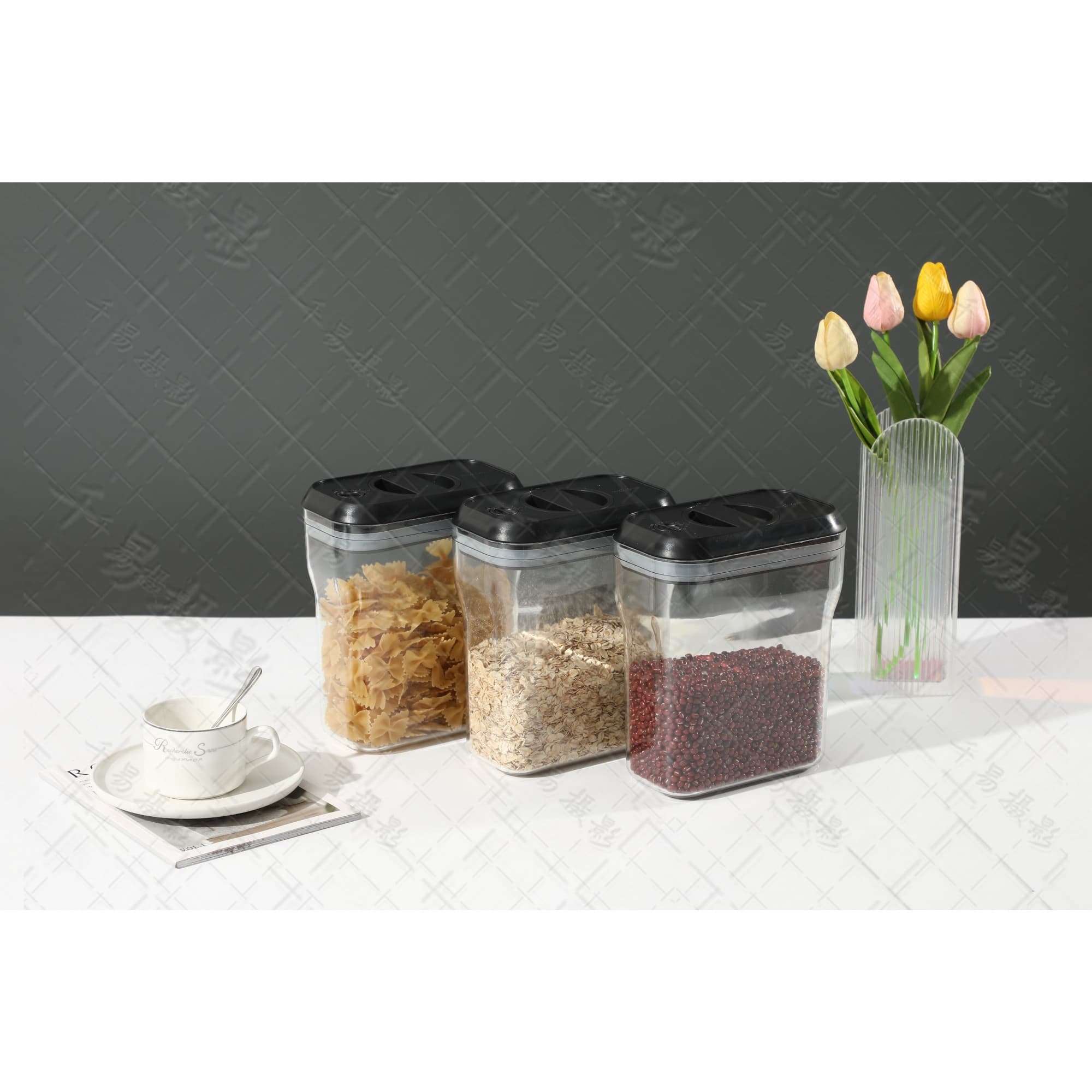 Recipient Flippy pentru Alimente/Obiecte, Inchidere Ermetica Rotire 90 grade, 2L, Transparent — imagine 2