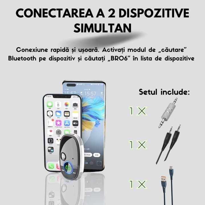 Adaptor Auto Bluetooth Auxiliar Flippy Negru — imagine 2