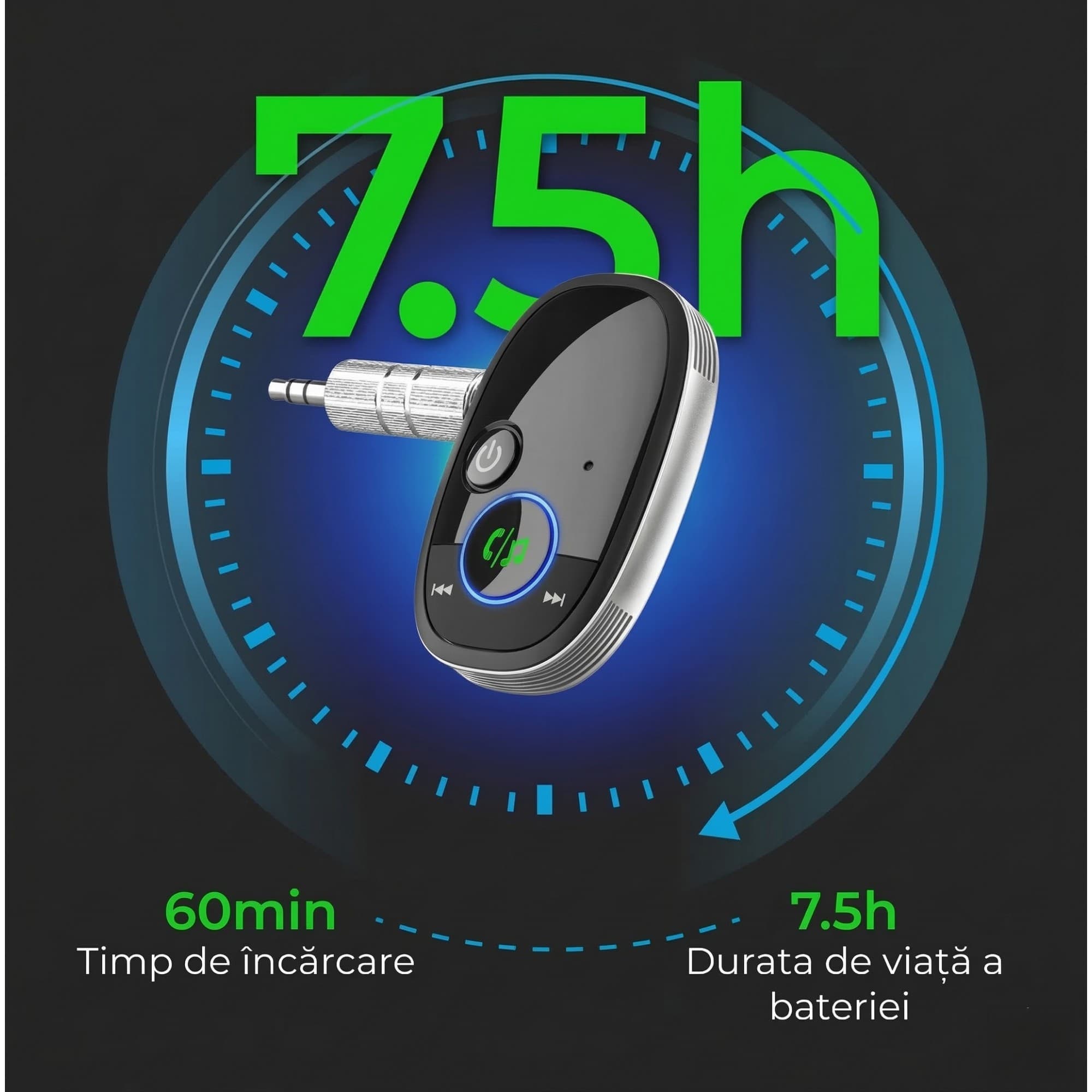 Adaptor Auto Bluetooth Auxiliar Flippy Negru — imagine 3