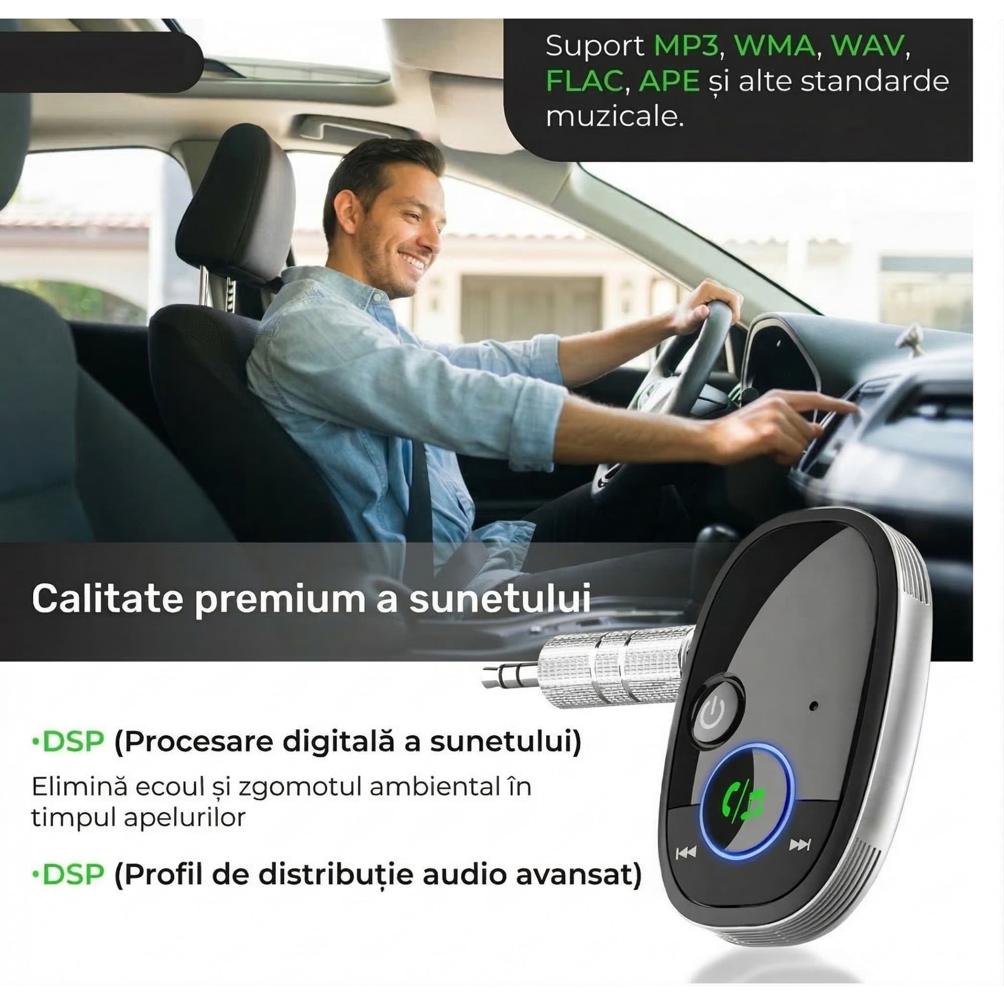 Adaptor Auto Bluetooth Auxiliar Flippy Negru — imagine 4