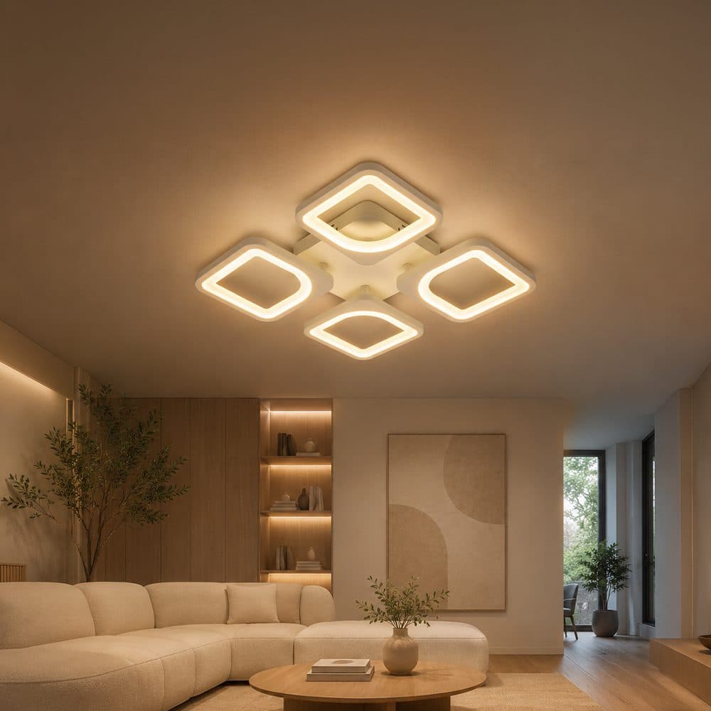 Lustra LED Flippy 53W 4 Patrate Telecomanda Alb — imagine 1