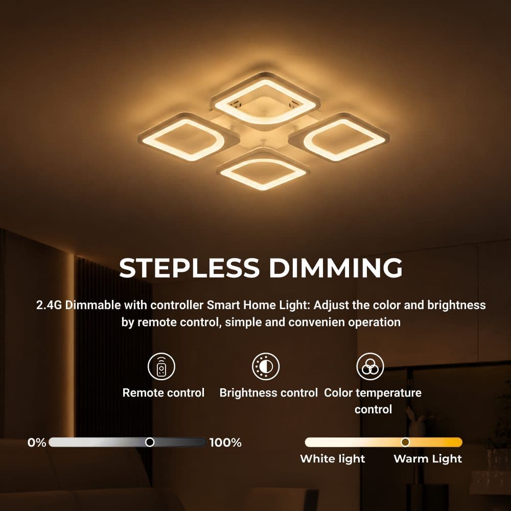 Lustra LED Flippy 53W 4 Patrate Telecomanda Alb — imagine 2
