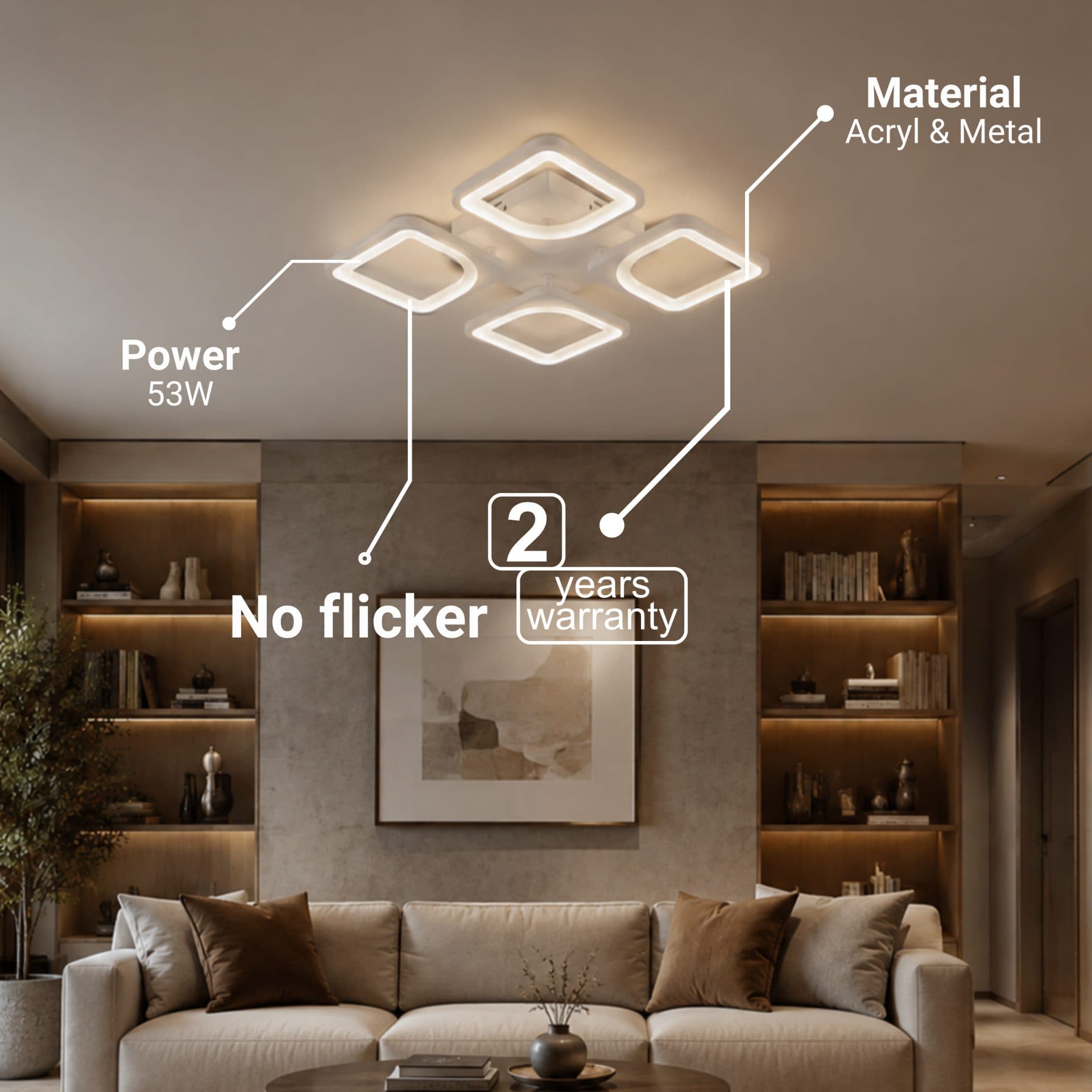 Lustra LED Flippy 53W 4 Patrate Telecomanda Alb — imagine 6