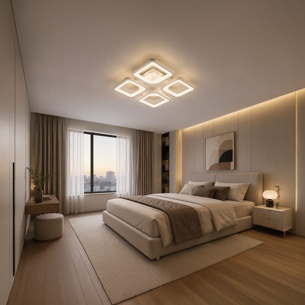 Lustra LED Flippy 53W 4 Patrate Telecomanda Alb — imagine 7