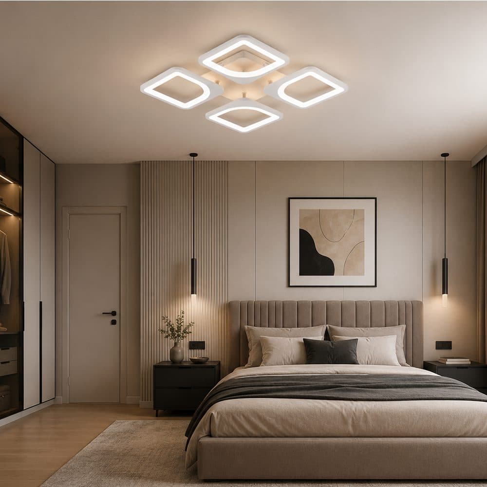 Lustra LED Flippy 53W 4 Patrate Telecomanda Alb — imagine 9