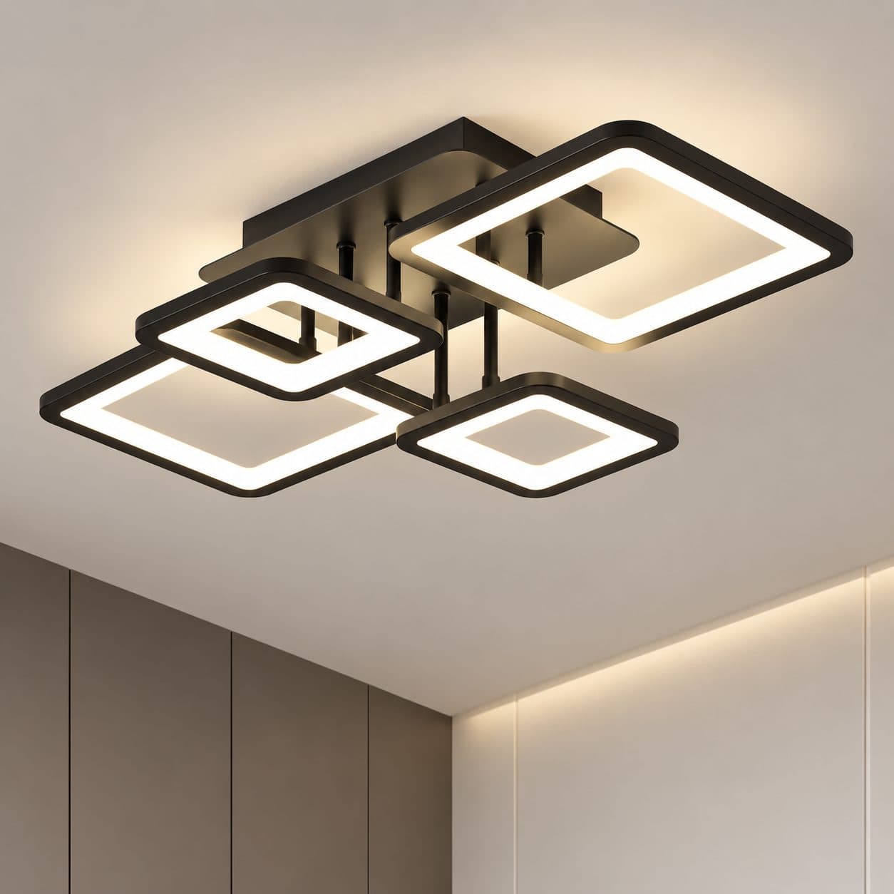 Lustra LED Flippy 67W 4 Patrate telecomanda Negru — imagine 6