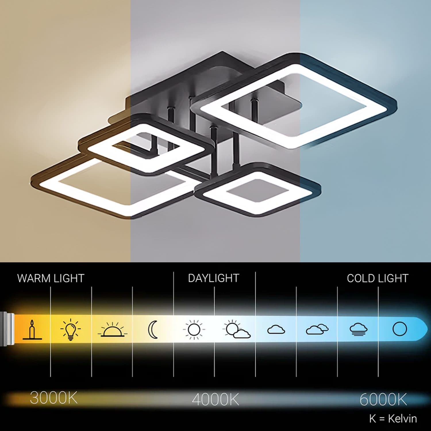 Lustra LED Flippy 67W 4 Patrate telecomanda Negru — imagine 7