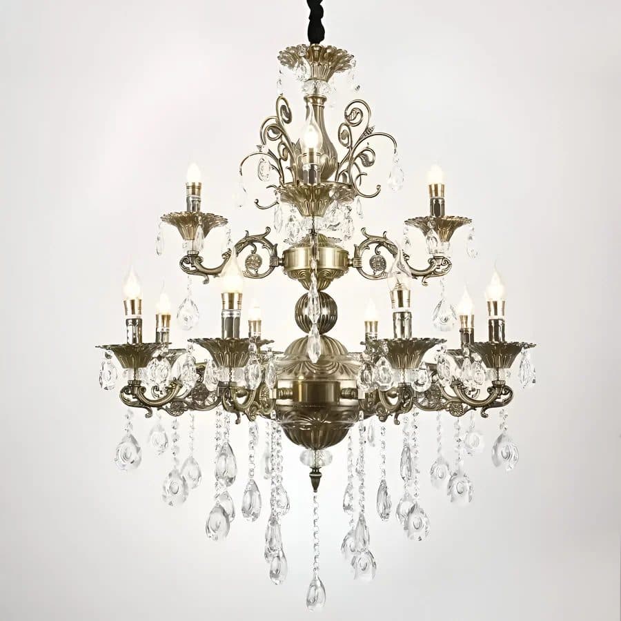 Candelabru Flippy Royal 12x E14 Metal si Cristal Inaltime Reglabila Alama Antichizata — imagine 1