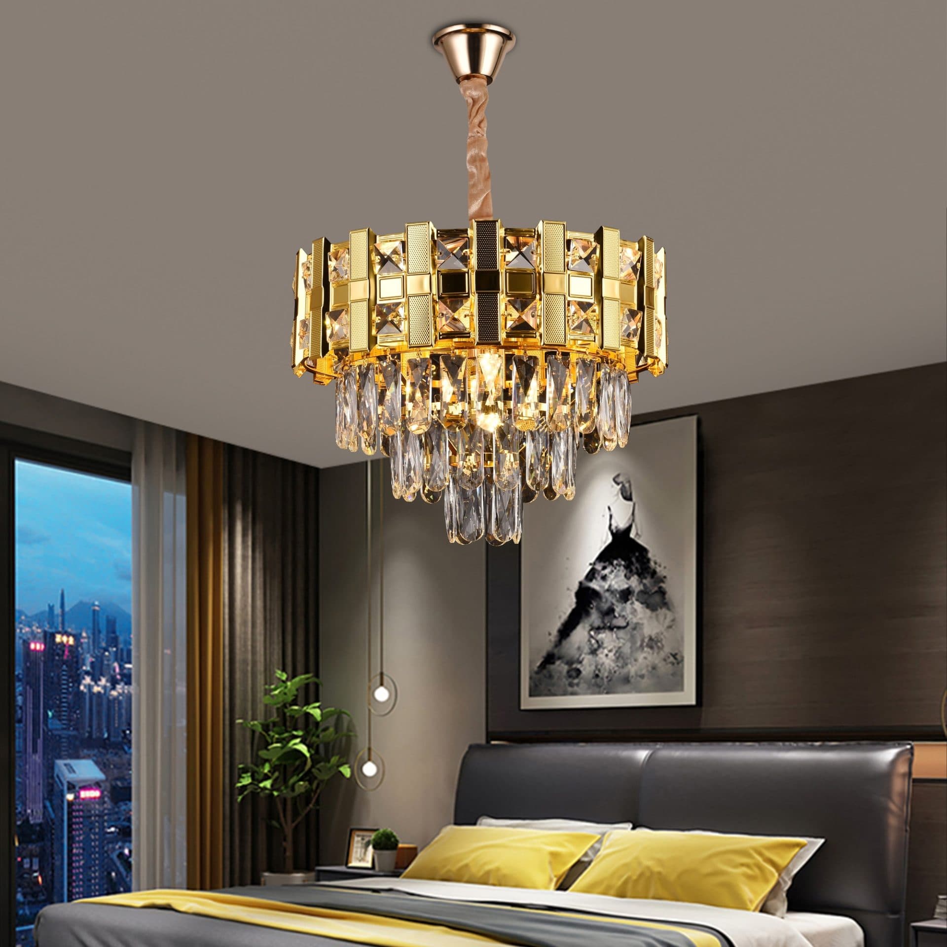 Candelabru Flippy BRAN Nobile Cristal 5xE14 Diametru 40cm Auriu Lucios Inaltime Reglabila — imagine 1