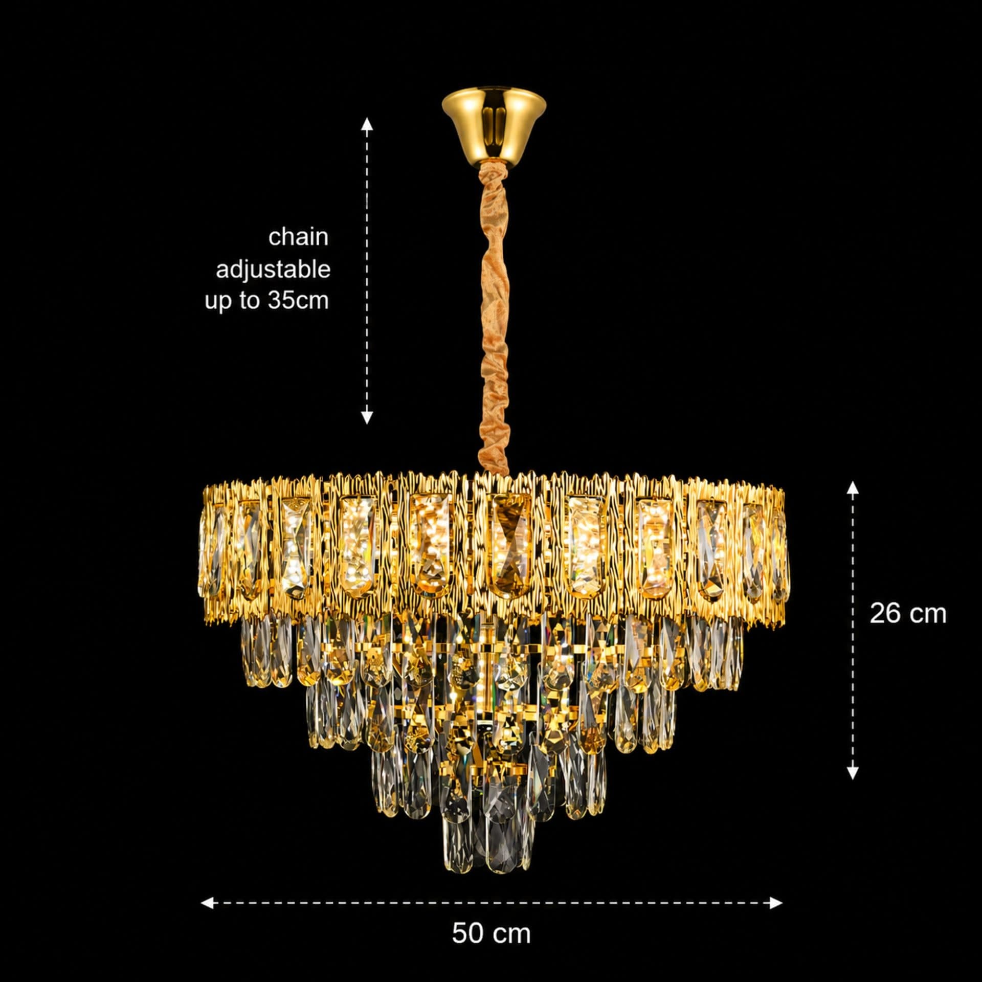 Candelabru Cristal BELVEDERE Eleganza 8x E14, Diametru 50cm, Auriu Lucios, Inaltime Reglabila — imagine 4