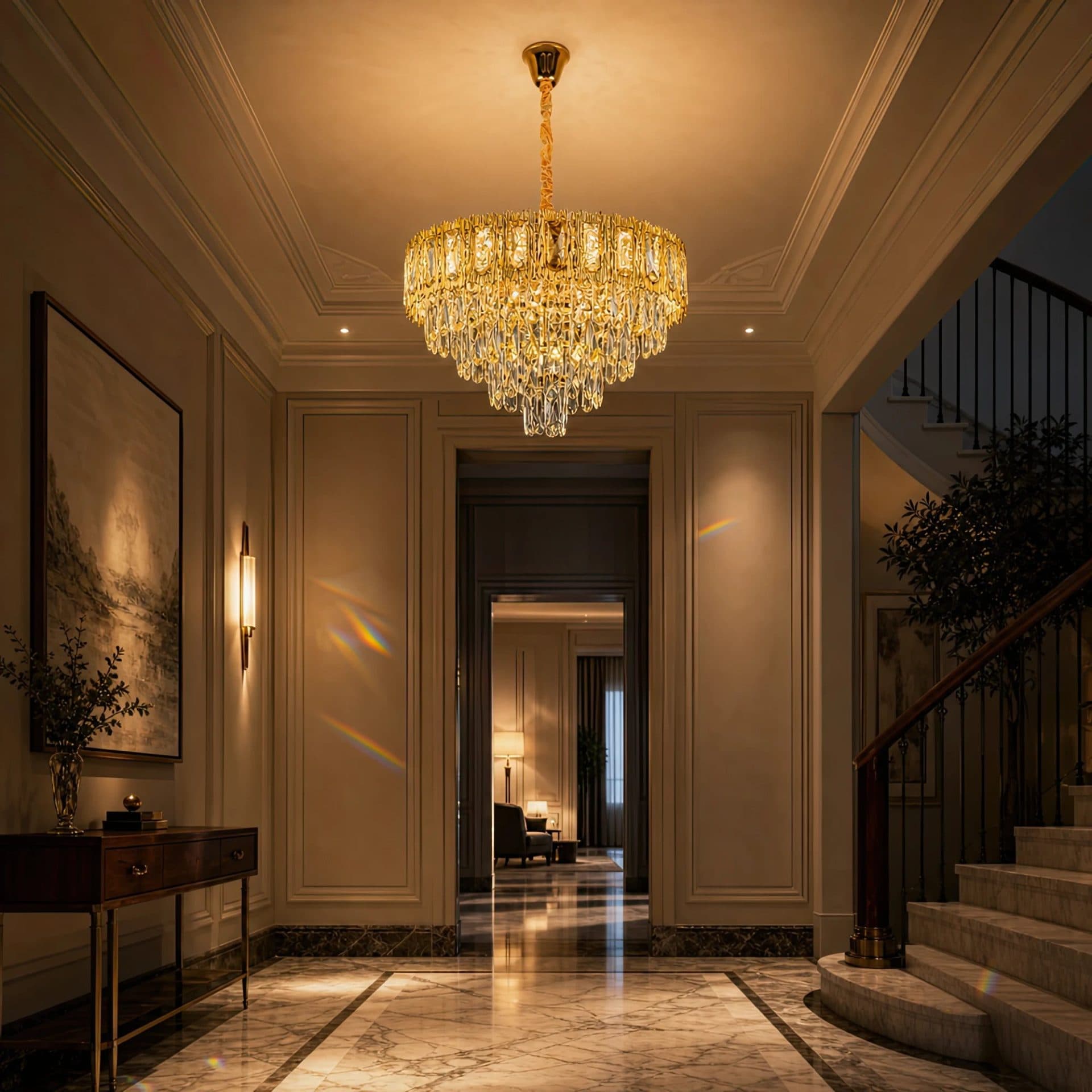 Candelabru Cristal BELVEDERE Eleganza 8x E14, Diametru 50cm, Auriu Lucios, Inaltime Reglabila — imagine 10