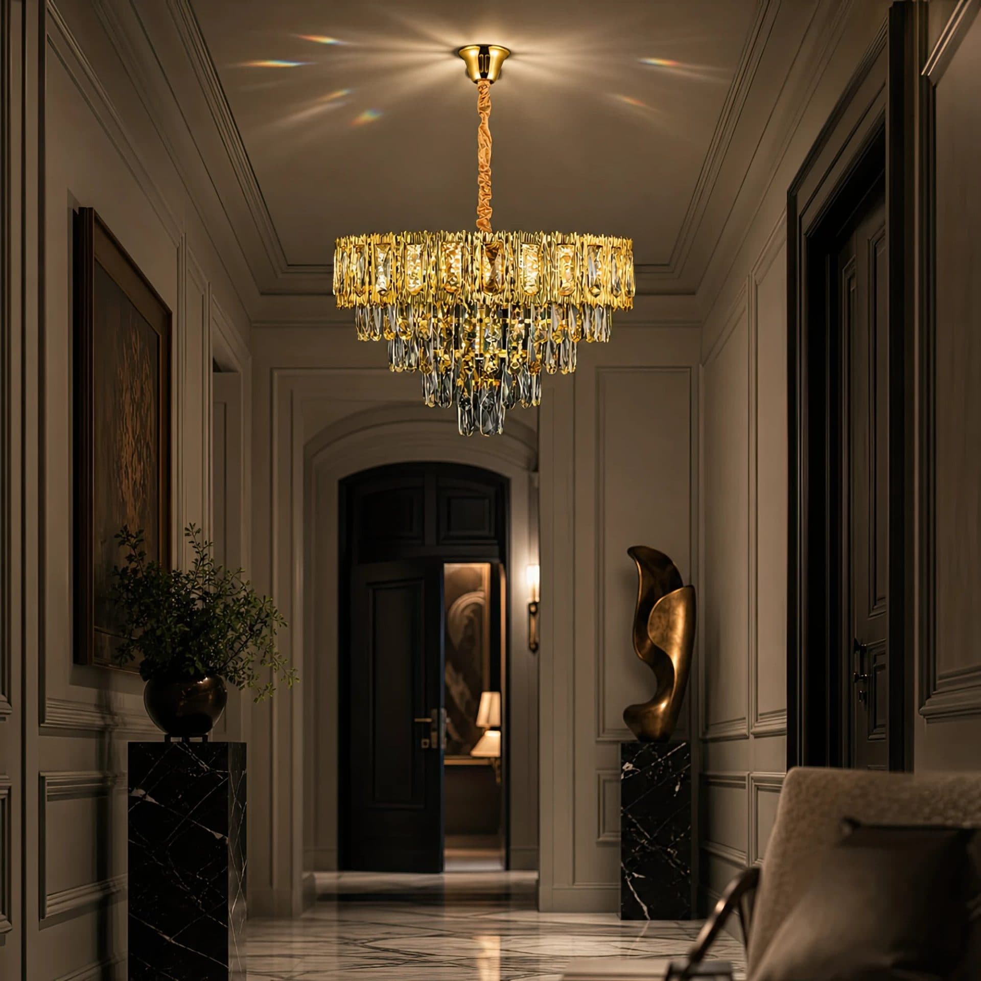 Candelabru Cristal BELVEDERE Eleganza 8x E14, Diametru 50cm, Auriu Lucios, Inaltime Reglabila — imagine 13