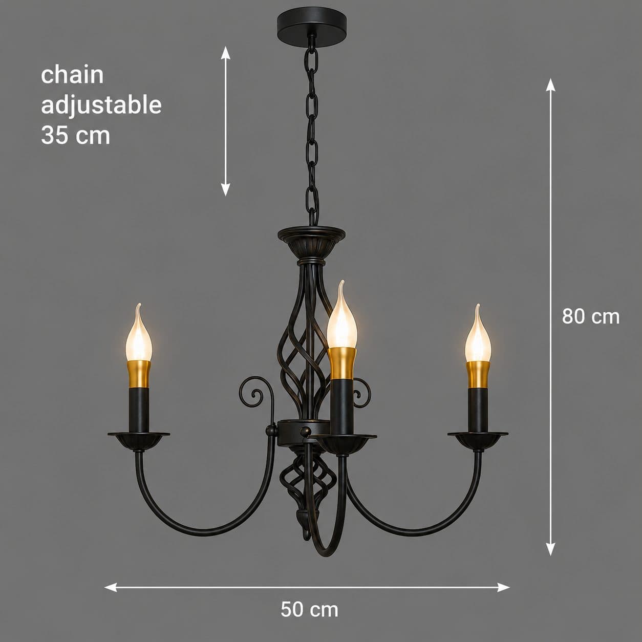 Lustra Flippy Eleganza 3xE14 Diametru 50cm Negru Inaltime Reglabila Metal — imagine 9